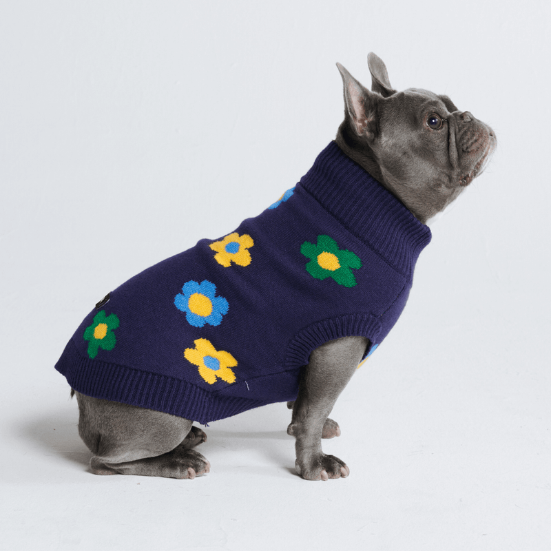 Blue Green Yellow Flowers Dog Sweater