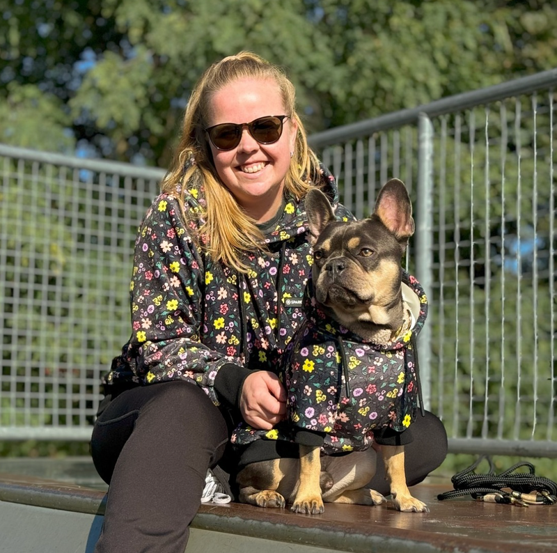 Vintage Flower Dog Hoodie - Black